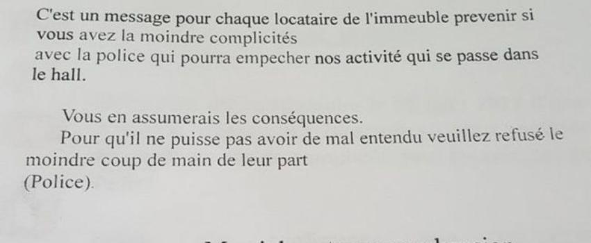 Le message hallucinant des dealers aux habitants